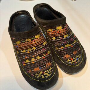 DANSKO Mystique Black Suede Aztec Boho Tapestry Clog Mule Size EU 39